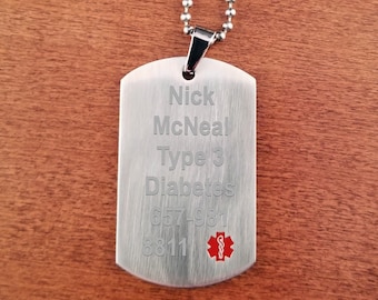 Medical Alert Stainless Steel Dog Tag Pendant, Engraved for Free