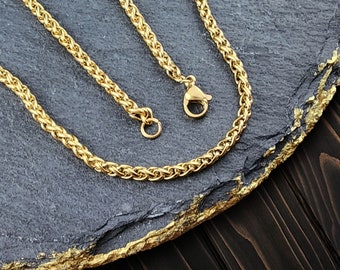 Stainless Steel Gold Color Necklace, Rope Men's Chain, Durable Chain, Popular Right Now