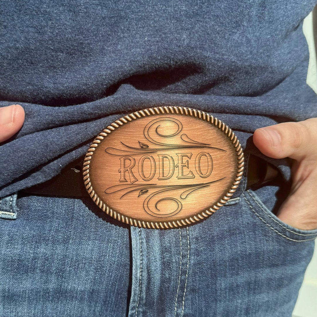 Cowboy Belt Buckle Custom Engraved Oval Rope Copper Rodeo Western Belt ...