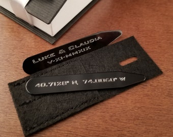 Personalized Collar Stays, Gunmetal Collar Stiffeners, Engraved for Free, Customized Black Shirt Stays, Wedding Favor