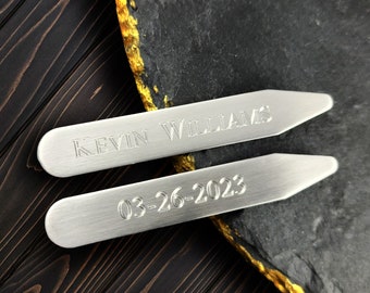 Personalized Collar Stays,  Brushed Stainless Steel Collar Stiffeners, Engraved for Free, Customized Shirt Stays, Wedding Favor