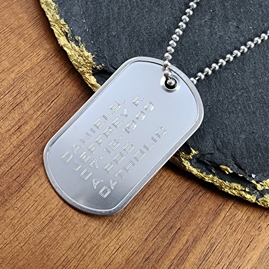 Custom Dog Tag Necklace Personalized Army Style Single Dog Tag Free Engraving, Engraved Aluminum