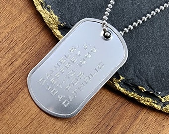 Custom Dog Tag Necklace Personalized Army Style Single Dog Tag Free Engraving, Engraved Aluminum Men's Necklace, Handmade Gift,