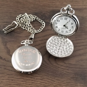 Gepersonaliseerde zakhorloge gratis gegraveerd, aangepaste zilveren ouderwetse zakhorloge voor Vaderdag, beste mannen, bruidsjonkers, huwelijksgunst