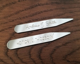 MODERN GOODS SHOP Stainless Steel Collar Stays With Laser Engraved New Jersey Design 2.5 Inch Metal Collar Stiffeners Made In USA MODERN GOODS SHOP Stainless Steel Collar Stays With Laser Engraved New Jersey Design 2.5 Inch Metal Collar Stiffeners Made In USA