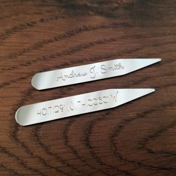 Personalized Collar Stays, Stainless Steel Collar Stiffeners, Engraved for Free, Customized Shirt Stays, Wedding Favor