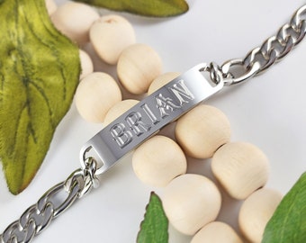 Personalized Men's Bracelet, Stainless Steel ID Bar Chain Bracelet Custom Engraved, Personalized Bracelet for Men, Valentine's Day Gift