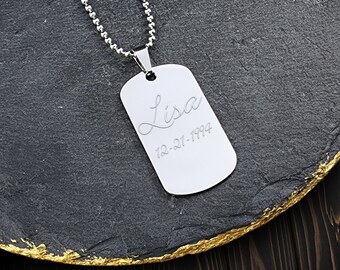 Ladies Personalized Pendant, Engraved Stainless Steel Custom Necklace, Monogrammed Girls Gift Pendant Chain, Valentines Day