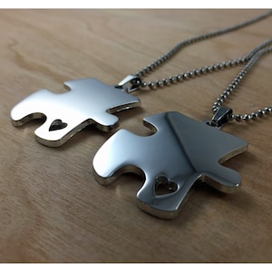 Personalized Necklace Puzzle Pieces With Free Engraving, Nickel Plated Heart Puzzle Pieces, Boyfriend, Girlfriend, Valentine&#39;s Day Gift