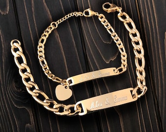 Couples Matching Bracelet Set, Custom Jewelry, Personalized Valentine's Day Gift, Premium 18k Gold-Plated His & Her ID Bracelet Set