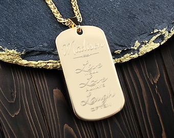 Placa de identificación para perro con colgante para mujer personalizada con grabado gratuito, collar de acero inoxidable en color dorado personalizado con cadena