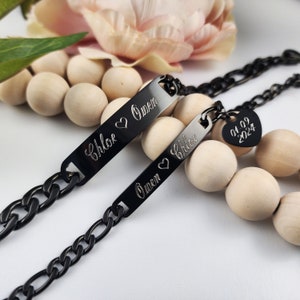 Personalized Bracelet Set His & Hers Black Bracelets for Couples for Valentines Day