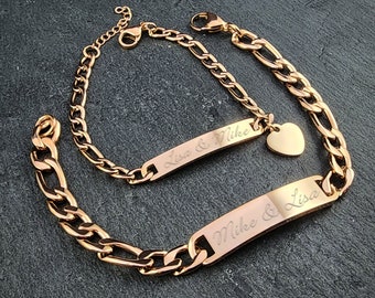 Couples Customized Rose Gold His & Hers Bracelet Set, Personalized Valentine&#39;s Day Gift Matching His and Hers Jewelry for Timeless Romance