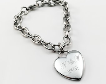 Ladies Bracelet Heart Chain Personalized Stainless Steel Engraved for Free, Love Bracelet, Valentine's Day Gift, Bridesmaid, Mother's Day