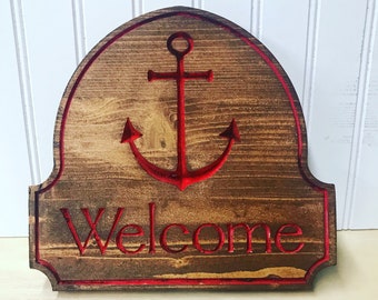 Welcome sign with anchor