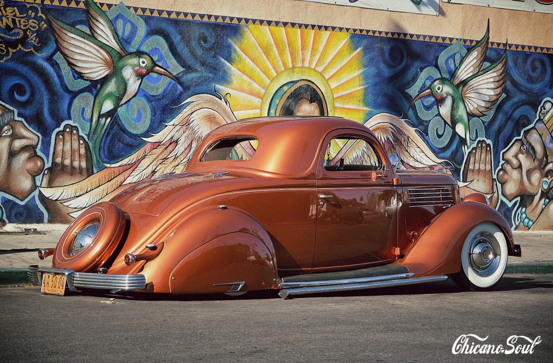 Bonnie X Huitzil Custom Orange 1936 Ford Coupe Photographed in