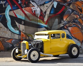 American Graffiti Yellow Coupe in DTLA Ford Coupe Deuce Coupe Vintage Cars Classic Hot Rods