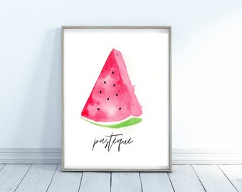 Watercolor Watermelon print, French, simple minimalistic art for the kitchen, printable