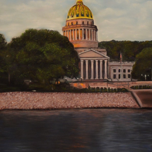 Charleston WV Capitol Painting, Giclee print of original pastel painting