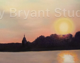 Charleston WV Sunset Painting, Giclee print of original pastel painting