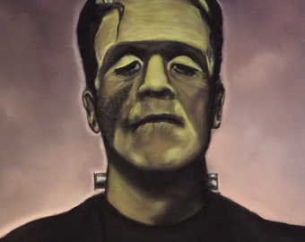 Frankenstein Painting, Giclee print of original pastel painting