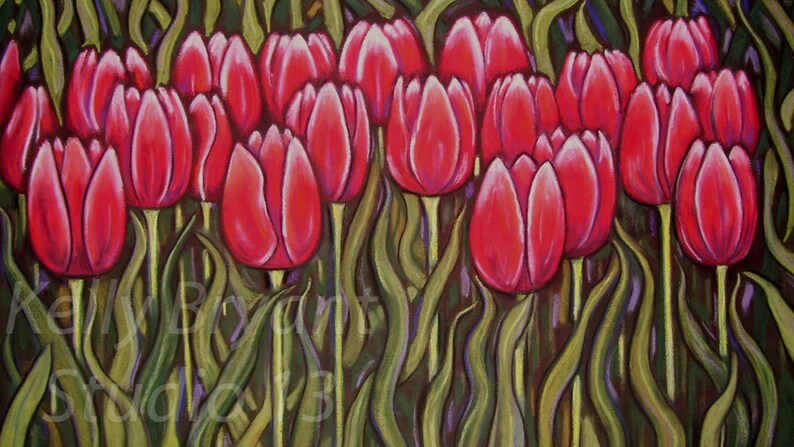 Tulips, Giclee print of original pastel painting image 1