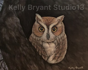 Owl Painting, Giclee print of original pastel painting