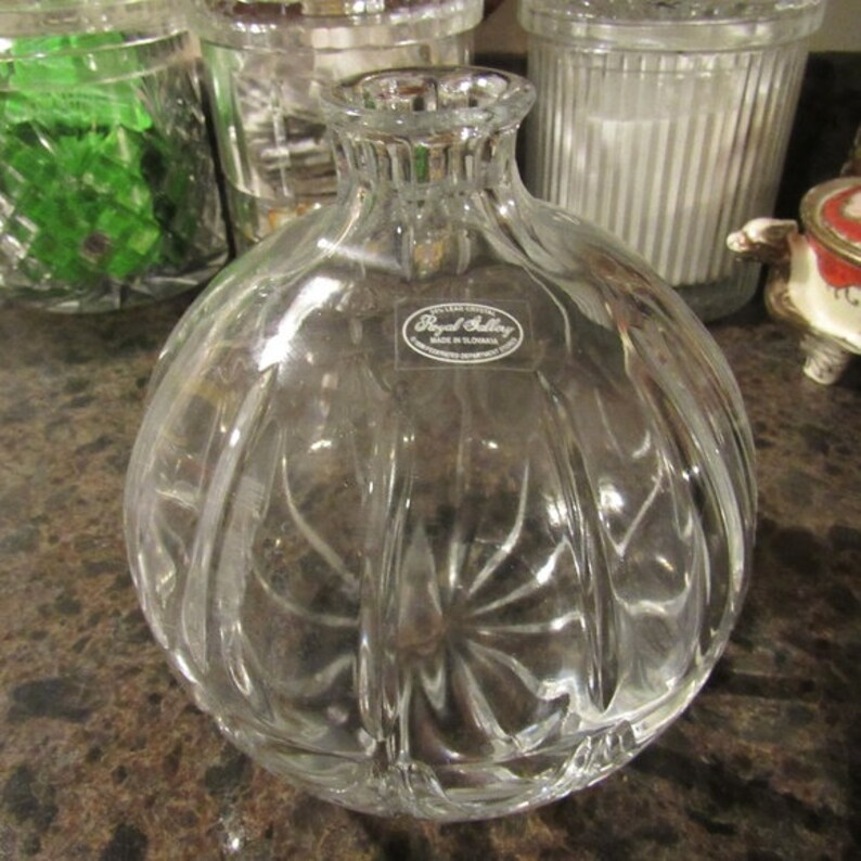 Vintage Hand Cut Lead Crystal Round Vase Etsy