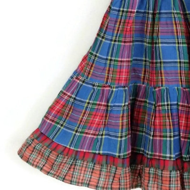 Blue Red Pleated Plaid Skirt w Contrast Trim ML