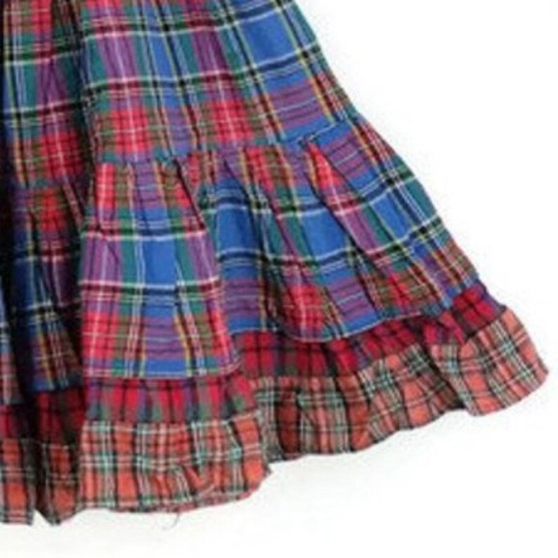 Blue Red Pleated Plaid Skirt w Contrast Trim ML