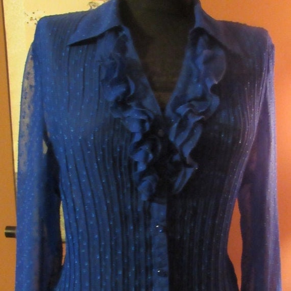 Swiss Dot Ruffle Cobalt Blue Blouse - XL