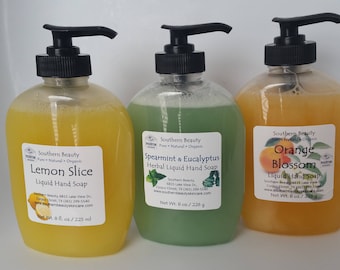 All Natural Liquid Hand Soap | Moisturizing Soap | Lemon Slice | Spearmint Eucalyptus | Honey Almond | Lavender Rosemary | Orange Blossom
