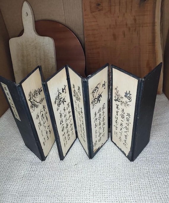Paravent Japonais 6 Pans Bois Noir Dessin Bambou - PEGANE