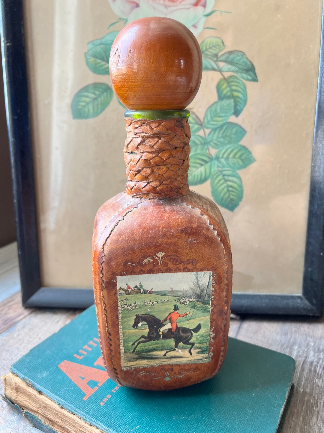 Vintage Leather Decanter Bottle With Horse Picture Etsy