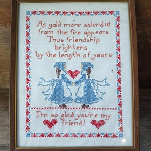 Cuadro enmarcado de punto de cruz hecho a mano vintage de 12&quot; x 15&quot; Quilters vintage