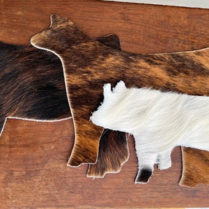 Cow hair pig, cow, show steer, heifer leather cut outs 6”, FREE SHIP, authentic cow hair can be sewn on