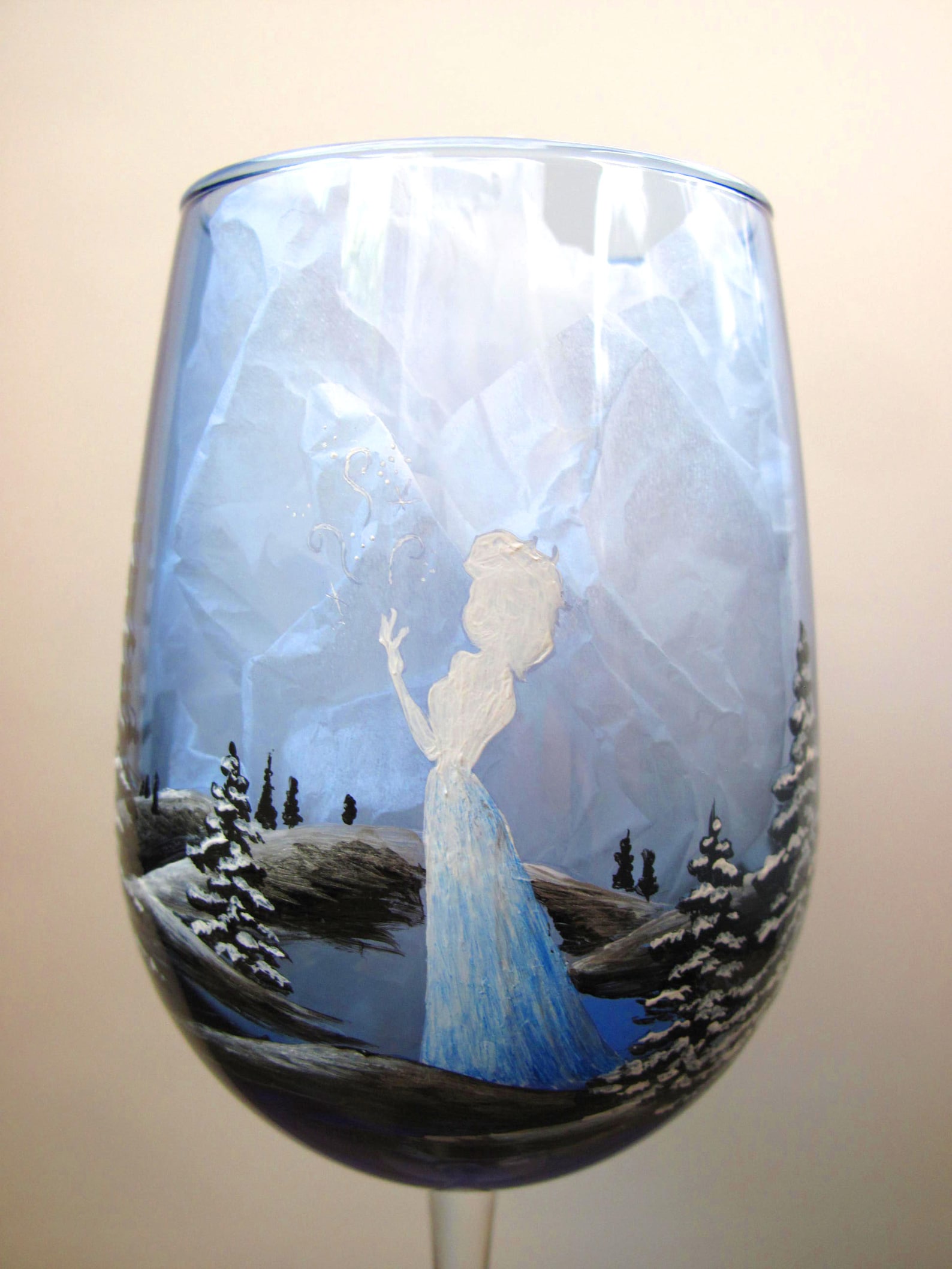 Disney Frozen Wine Glass Elsa Hand Painted Cobalt Blue Etsy