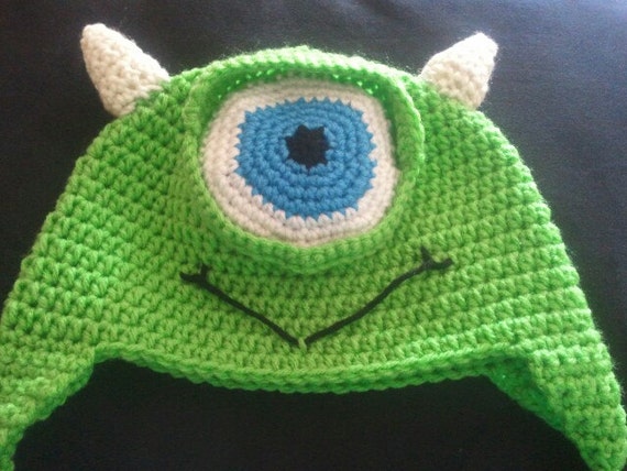 Items similar to Mike Wazoski Ear Flap Beanie Crochet Hat/ Monsters Inc ...
