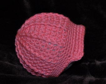 SOFT ORGANIC COTTON Hooded Toddler Girl Sweater Size 18-36 Months One Button Closure Pretty Pink Lavender Green Variegated Yarn Knit Crochet