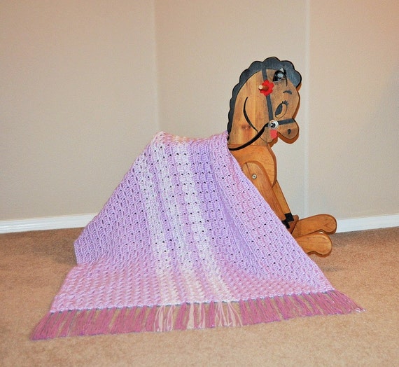 Luxurious Baby Blanket Thick Large Lavender White Fringe Etsy