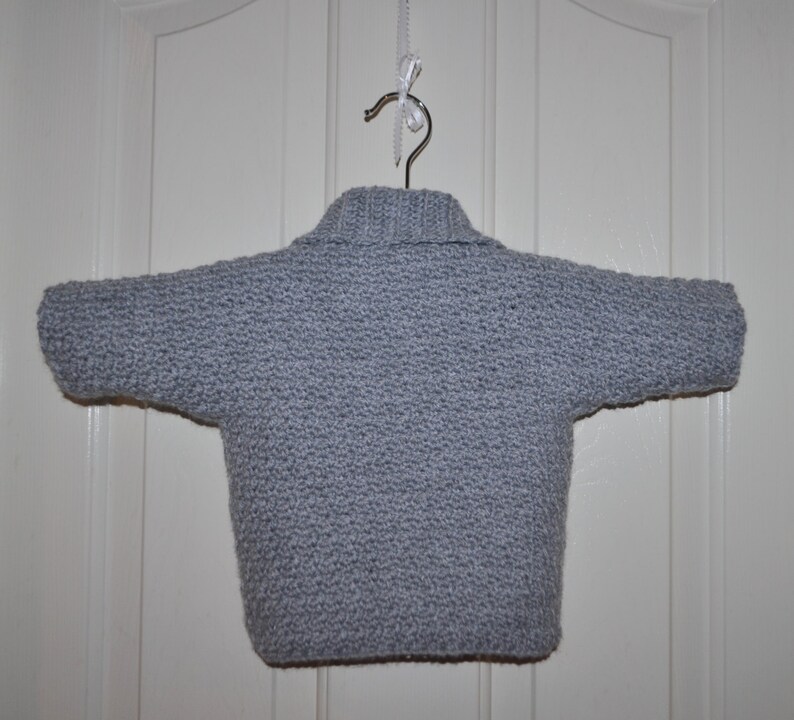 Size 6 Months One Button Shawl Collar Sweater Baby Boy or Girl Handmade Baby Shower Gift Soft Acrylic Baby Yarn Crochet Knit READY TO SHIP