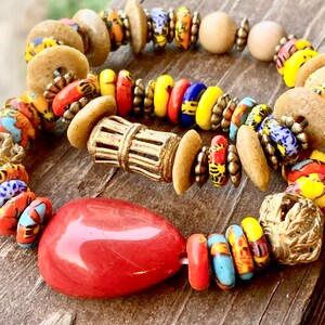 Handmade Bracelets, Multicolored Krobo and Ashanti Bead Bracelet Set, Size S/M