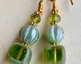 Green Czech Glass Earrings