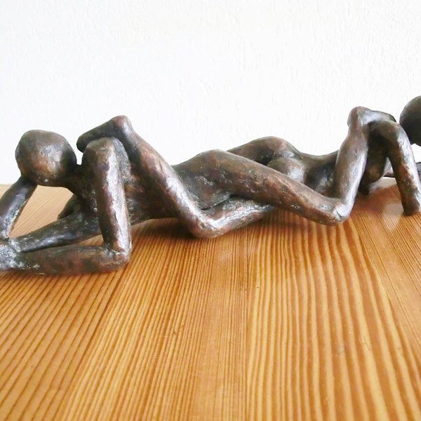 Laying Apart Together/ bronze sculpture/ two strangled lying bodies/ massive bronze statue/ brown patina/ erotic intimate/ 12"long