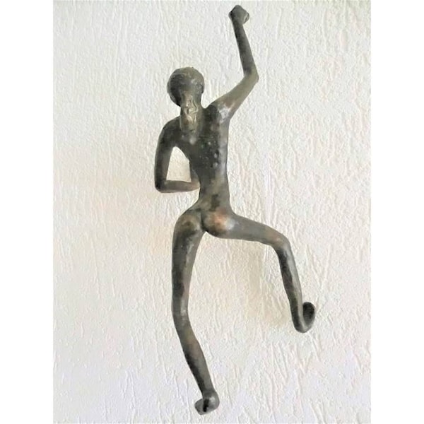 SOLD/ MOM hanging bronze figure/ woman climbing against the wall/ black patin/ part of the Billies Family /12.5"/ made on demand