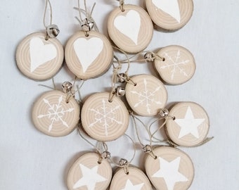 12 rondelles blanches - décoration boules de Noël en bois brut