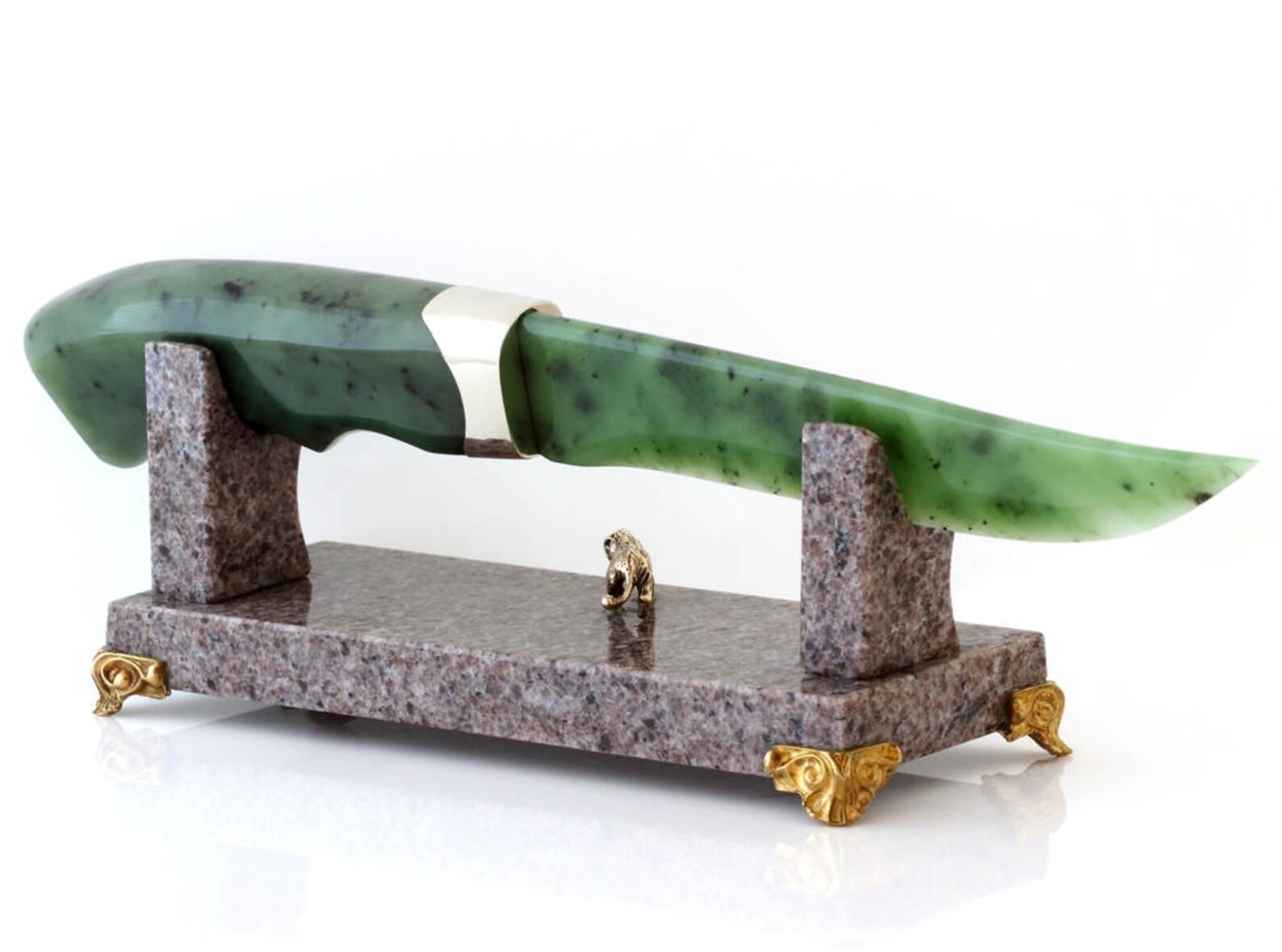 HandCarved Green Siberian Jade Knife with Anorthosite Etsy