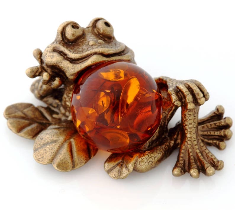 Toad Baltic Amber # 28 Bronze Brass Figurine Statuette Russian Frog