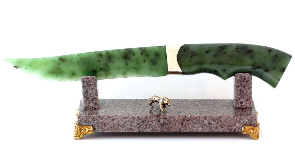 HandCarved Green Siberian Jade Knife with Anorthosite Etsy