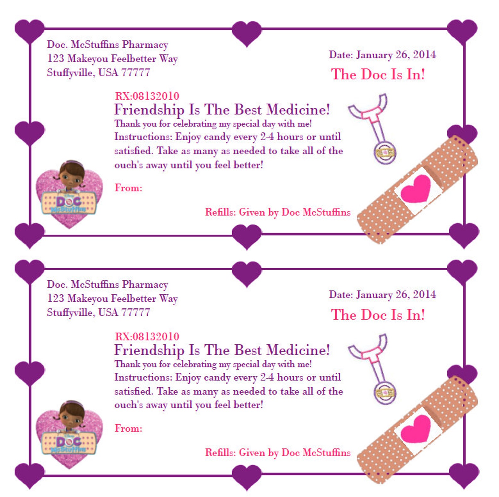 Doc Mcstuffins Personalized Pharmacy Pill Bottle Labels Etsy